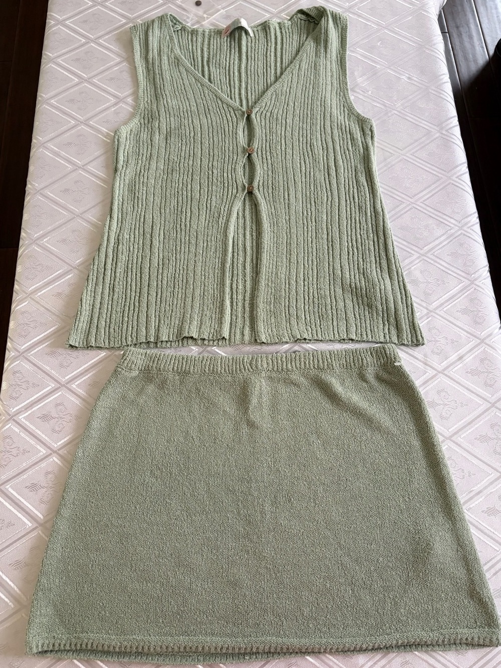 Free People Sage Green Knit Two-Piece Skirt Set in Sage Green